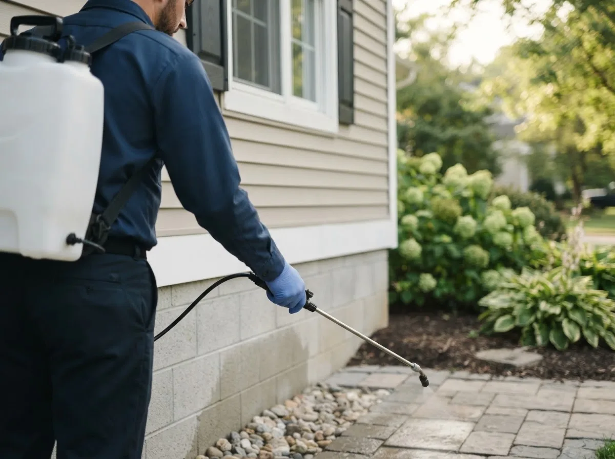 Pest control technician inspecting a home in Holdrege, NE